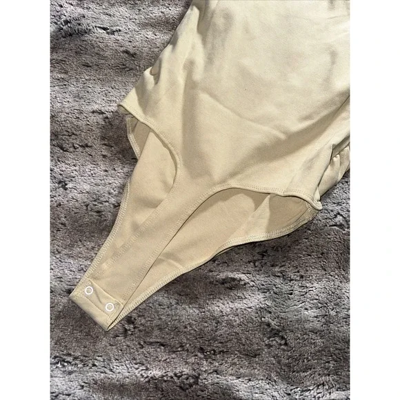 We Wore What Revolve Bodysuit Womens Size Med Beige Ruched Strapless Cotton Rib - Picture 4 of 5